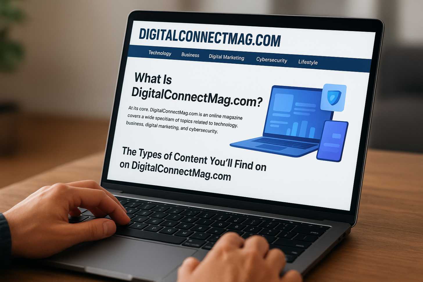 Person browsing DigitalConnectMag.com on a laptop, exploring technology, business, digital marketing, and cybersecurity content